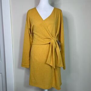West K Yellow Knit Wrap Dress Size M New with Tags